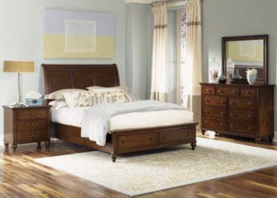 Liberty Hamilton 4-Piece King Storage Bedroom Set Cherry Wood Sleigh Bed, Bedroom Dark Wood, Wood Sleigh Bed, Wood Sleigh, Bedroom Dark, Sleigh Bedroom Set, Murphy Bed Plans, Sophisticated Bedroom, Cherry Brown