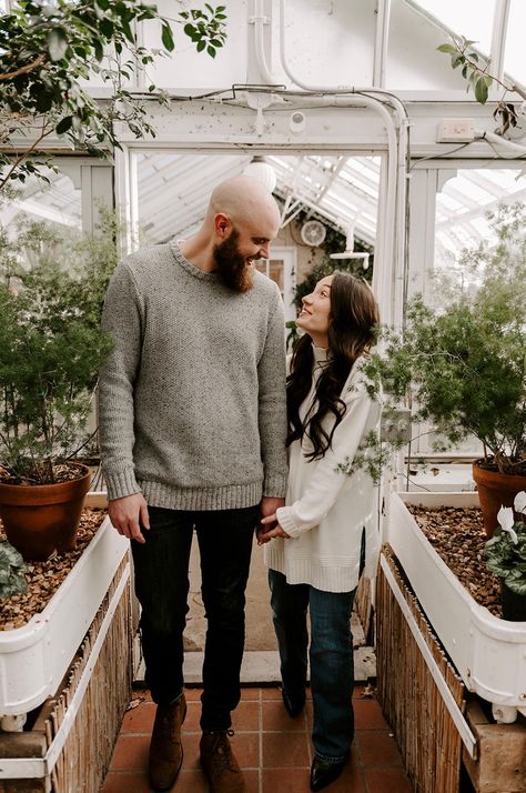 Tall Man Short Woman Couples Photography, Tall Husband And Short Wife Photos, Tall Guy Short Girl Posing, Engagement Photos Tall Guy, Green House Engagement Photos, Big Height Difference Couple, Tall Guy Short Girl, Greenhouse Portraits, Tall Boy Short Girl