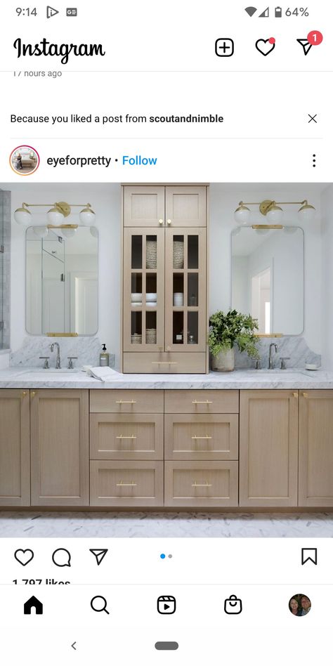 Vanity With Linen Cabinet, Master Bath Vanity, Girl Bathrooms, Oak Bathroom, Bathroom Cabinetry, Primary Bath, Master Bath Remodel, Vanity Design, Custom Bathroom