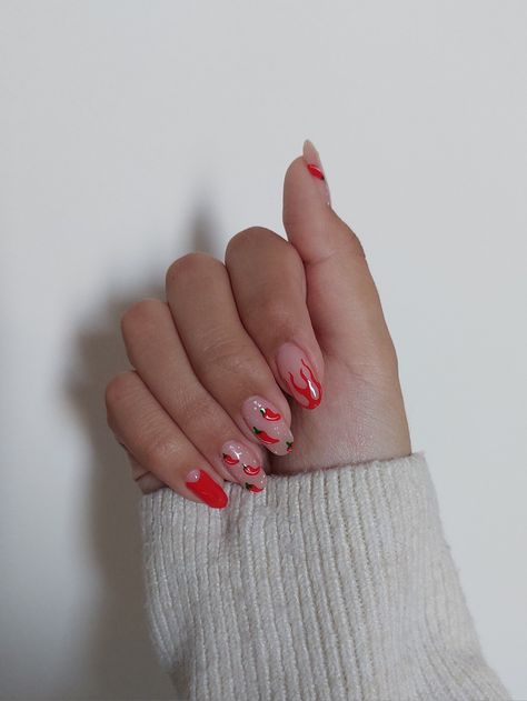 Red Chili Pepper Nails, Chili Nail Art, Chili Pepper Nail Art, Chili Red Nails, Chilli Pepper Nails, Chilli Nail Art, Chili Pepper Nails, Chilli Nails, Chili Nails