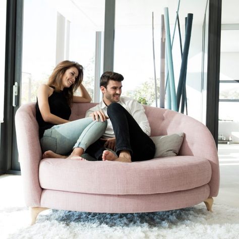 Pink Loveseat, Round Couch, Small Sectional Sofa, Blush Fabric, Room Couches, Loveseat Living Room, Snuggle Chairs, Round Sofa, Living Room Photos