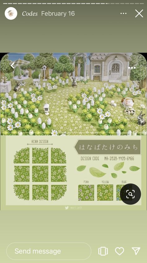 Acnh Paths Designs Pebbles, Grassy Path Animal Crossing, Acnh Green Path Codes, Acnh Clover Path, Acnh Wildflower Path, Flower Dirt Path Animal Crossing, Acnh Springcore Codes Path, Spring Codes Acnh, Acnh Paths Designs Cobblestone