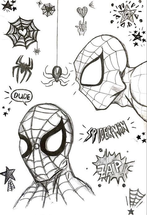 Spider Man Doodle Art, Manly Doodles, Spiderman Design Ideas, Spider Man Sketchbook Page, Spiderman Doodle Art, Spiderman Doodles Easy, Drwng Ideas Easy, Doodles Spiderman, Spiderman Poster Art