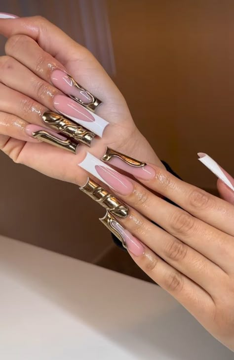 White And Gold Birthday Nails, Nail Inspo Coffin Long, Elegant Long Nails, Really Long Nails, Black Acrylic Nail Designs, Black Acrylic Nails, Long Acrylic Nail Designs, Drip Nails, Acrylic Nails Coffin Pink