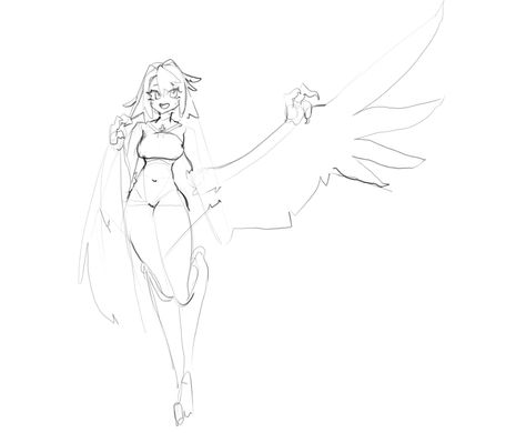 Harpy Sketch, Monster People, Wing Anatomy, Body Templates, Human Base, Female Base, Body Template, Body Base Drawing, Bird Wings