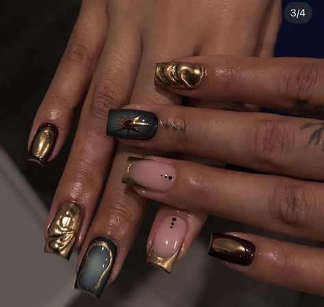 Manon Nails, Maximalism Nails, Short Edgy Nails, December Books, Aura Nails, Classy Nail, Boho Nails, Autumn Nail, Hard Nails