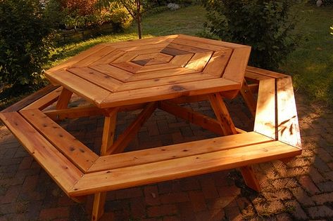 Octagon Picnic Table, Build A Picnic Table, Build A Dog House, Picnic Table Plans, Build Your Own Shed, Table Picnic, Wooden Screen, Backyard Sheds, Mesa Exterior