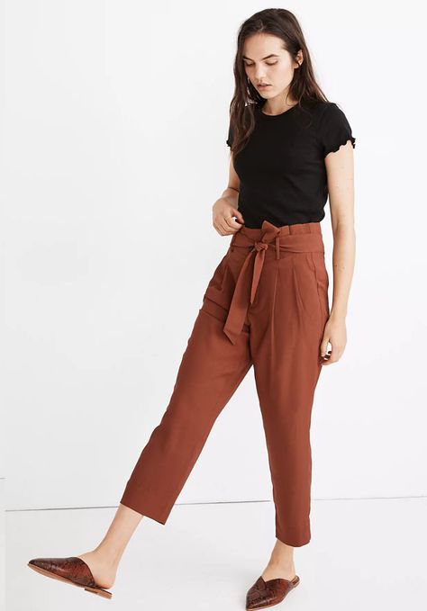 Madewell Fall, Paper Bag Waist Pants, Paperbag Pants, Petite Pants, Brown Pants, High Rise Pants, Tapered Pants, Fall Collection, Fabulous Fashion