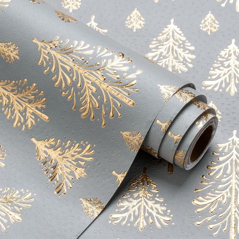 Chic Wrapping Paper, Classy Christmas Wrapping, Luxury Christmas Wrapping Paper, Grey Christmas Tree, Diy Christmas Decorations For Home, Grey Christmas, Faux Snow, Wrapping Paper Christmas, Christmas Tree Design