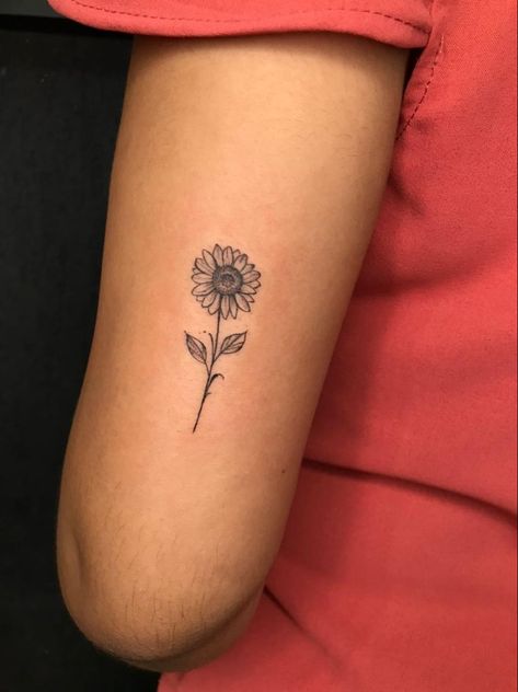 Pretty Sunflower Tattoo, Cute Small Sunflower Tattoos, Tattoo Of Sunflowers, Sunflower Breathe Tattoo, Subtle Sunflower Tattoo, Sunflower Tattoo Bicep, Sunflower Tattoo Placement Ideas, Two Sunflowers Tattoo, Sunflower Tattoo Back Of Arm