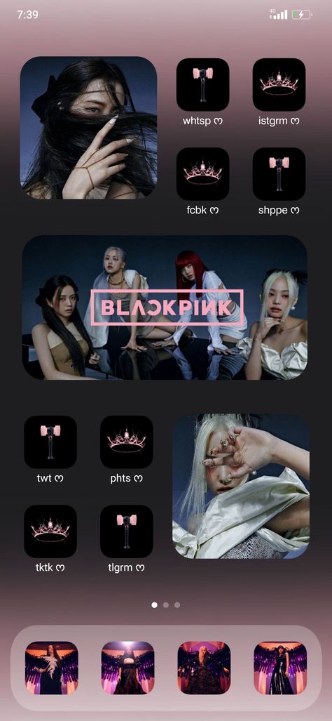 Phone Themes Blackpink, Black Pink Phone Theme, Blackpink Phone Wallpaper Aesthetic, Blackpink Homescreen Ideas, Blackpink Theme Phone, Blackpink Widget Ideas, Blackpink Homescreen Layout, Kpop Widgetsmith Ideas, Black Pink Homescreen