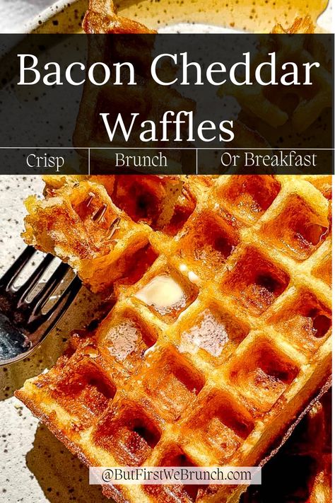 Bacon And Cheese Waffles, Bacon Cheddar Waffles, Cheese Waffles Recipe, Savoury Waffle Recipe Easy, Savoury Waffles Breakfast, Salty Waffles Recipes, Pizza Waffles Recipe, Mini Waffles Ideas, Waffles Breakfast Ideas