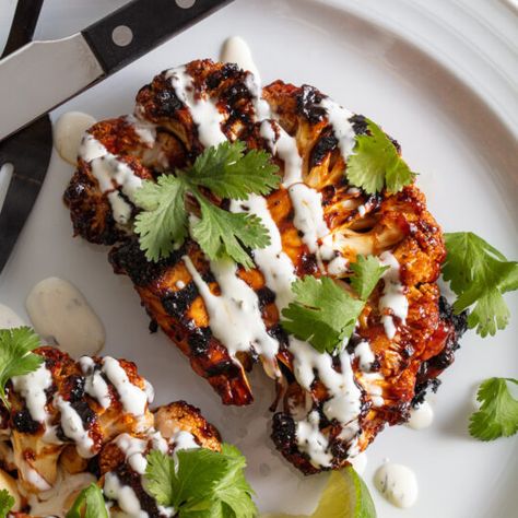 Barbecue Cauliflower Steaks Barbecue Cauliflower, Grilled Sweet Corn, Dry Rub For Chicken, Cauliflower Steak, Bbq Roast, Grilled Cauliflower, Vegan Barbecue, Vegan Ranch, Bbq Ideas