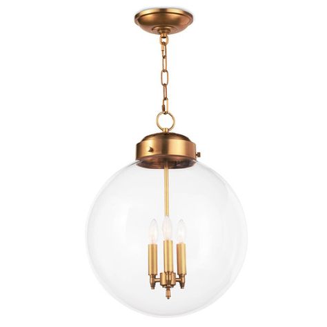 Southern Living | Regina Andrew Detroit Glass Globe Pendant Light, Three Candles, Globe Pendant Light, Minimalist Silhouette, 3 Light Pendant, Candle Styling, Globe Pendant, Glass Texture, Brass Pendant