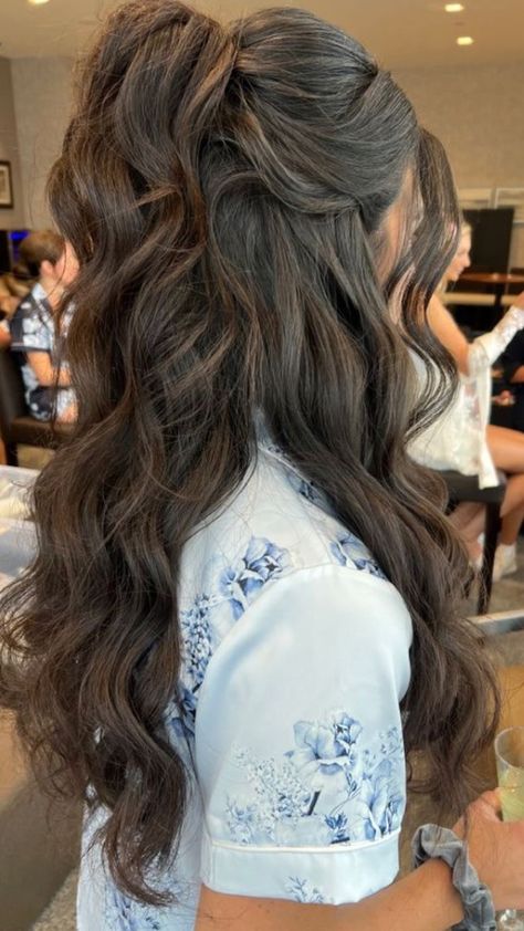 Prom Hairstyles For Round Faces, Bride Hair Round Face, Bridal Shower Hair For Bride Browm, Loose Messy Braid Wedding, Wedding Hair For Round Face, Bridal Updo With Face Framing Pieces, Updo With Cascading Curls, Prom Hairstyle, Beehive Hair