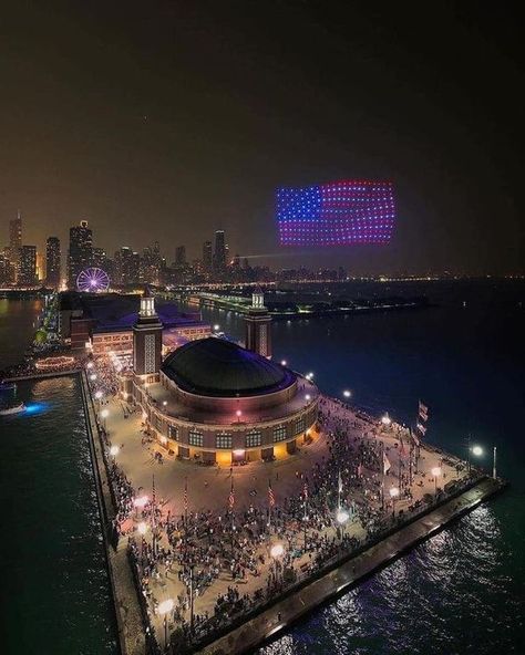 Wave the American Flag! | Chicago I Love Chicago, Chicago Aesthetic, My Kind Of Town, The American Flag, Beautiful Night, Night View, Tourist Places, City View, Places To See