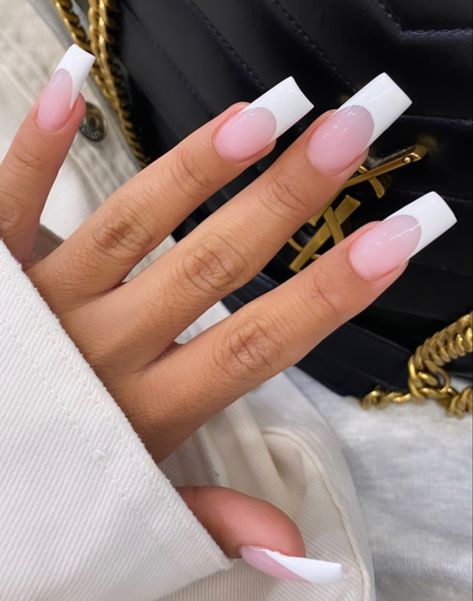 French Straight Nails, Square Tip Nails Long, Chunky White French Tip Nails, Square Thick French Nails, Pretty Nails Classy French Tips, White Tip Square Nails, Thick White French Tip Nails, Summer French Tip Nails Square, Long French Tip Nails Square