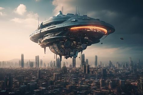 Cityscape with massive spaceship hovering above, ready to take off stock photo Massive Spaceship, Spaceship Landing, Valerian, Drawing Inspo, Spaceship, Cityscape, Ready Stock, Stock Illustration, Sci Fi