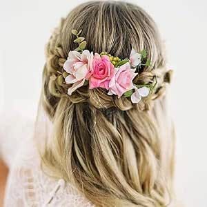 Fangsen Wedding Silver Pink Rose Flower Hair Comb Boho Wedding Bridal Hair Accessory for Women and Girls Floral Wedding Hair, Cheer Ideas, Wedding Bridal Hair, Flower Crown Hairstyle, Bridal Hair Accessory, Wedding Silver, Flower Comb, Flower Girl Hairstyles, Pink Rose Flower