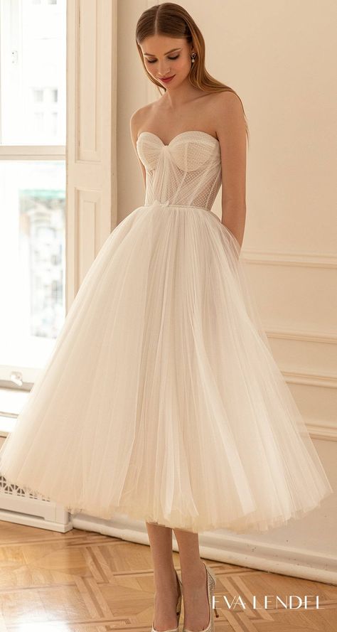 Tulle Midi Dress, Strapless Corset, Civil Wedding, Reception Dress, Crop Top Blouse, White Midi Dress, Tea Length, Cutout Dress, Dress Suits