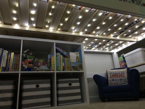 Led Lights Under Loft Bed, Space Theme Loft Bed, Big Boy Loft Bed, Fairy Lights Under Bunk Bed, Lights For Under Loft Bed, Fairy Lights In Boys Bedroom, Loft Bed With Lights Under, Fairy Lights Loft Bed, Loft Bed Fairy Lights