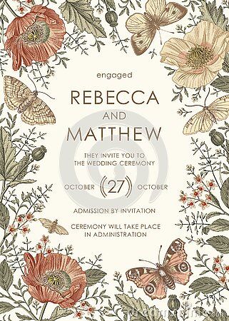 Insect Wedding, Bug Wedding, Butterfly Peacock, Pattern Lettering, Engraving Drawing, Moth Insect, Butterfly Wedding Invitations, Wreath Vector, Flowers Poppy