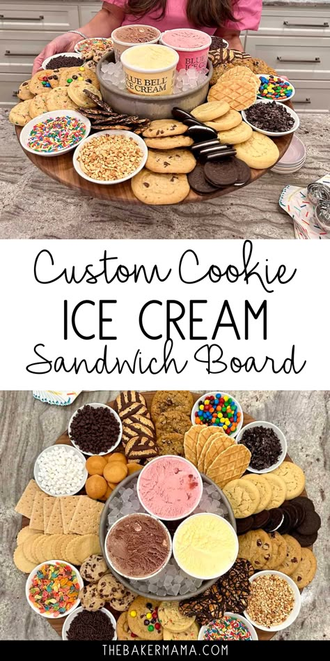 Ice Cream Sandwich Board, Pampered Chef Ice Cream Sandwich Maker, Ice Cream Sandwich Bar Ideas, Ice Cream Bar Party Ideas For Kids, Ice Cream Graduation Party Ideas, Ice Cream Sandwich Party, Ice Cream Charcuterie Board Ideas, Ice Cream Picnic, How To Keep Ice Cream Cold At A Party