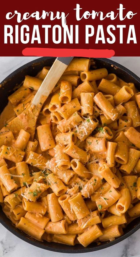 Creamy Tomato Rigatoni Pasta, Spicy Tomato And Mozzarella Pasta, Red Sauce Rigatoni, Pasta With Rigatoni Noodles, Pasta With Raos Sauce, Rigatoni Alfredo Recipes, Tomato Rigatoni Pasta, Hamburger Rigatoni Recipes, Simple Rigatoni Recipes