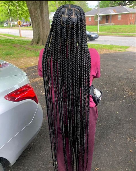 Large Knotless Thigh Length, Medium Extra Long Knotless Braids, Large Extra Long Knotless Braids, Jumbo Knee Length Knotless Braids, Extra Long Braids For Black Women, Large Knee Length Knotless Braids, Large Knotless Box Braids Long, Thigh Length Knotless Braids, Knee Length Knotless Braids