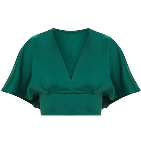 Emerald Green Satin Flare Sleeve Plunge Crop Top ($28) ❤ liked on Polyvore featuring tops, blue top, emerald green tops, flared sleeve top, bell sleeve tops and satin top Crop Top Elegante, Blue Satin Top, Emerald Green Top, Bell Sleeve Tops, Bell Sleeve Crop Top, Romantic Tops, Bell Sleeve Shirt, Satin Crop Top, Emerald Green Dresses