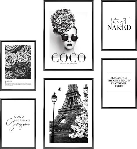 Glam Wall Decor for Living Room and Bedroom -2 x A3 & 4 x A4-30x42 & 21x30 | » Coco Paris « Glam Wall Decor Living Room, Glam Wall Decor, Fashion Wall Decor, Bathroom Prints, Wall Art Plaques, Channel Art, Cool Posters, Amazing Bathrooms, Wall Decor Living Room