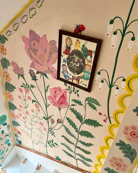 Unique Painted Walls, Hand Painted Murals For Home, Entryway Mural, Folk Art Mural, Hand Painted Nursery Wall, Hand Painted Accent Wall, Bathroom Wall Mural, Colorful Room Decor, Interior Murals