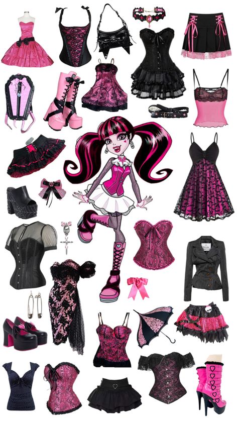 Draculara Cosplay Outfit, Draculaura Closet, Draculaura Outfit Inspiration, Draculaura Clothes, Draculaura Inspired Outfits, Monster High Outfit Inspiration, Draculaura Fashion, Draculaura Outfit, Monster High Outfits