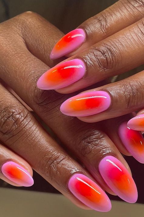 Aura Nails With Cherries, Victoria Paris Nails, Neon Aura Nails, Rainbow Aura Nails, Sunset Aura Nails, Haley Nails, Nail Trends 2024, Summer Aura Nails, 2024 Summer Nails