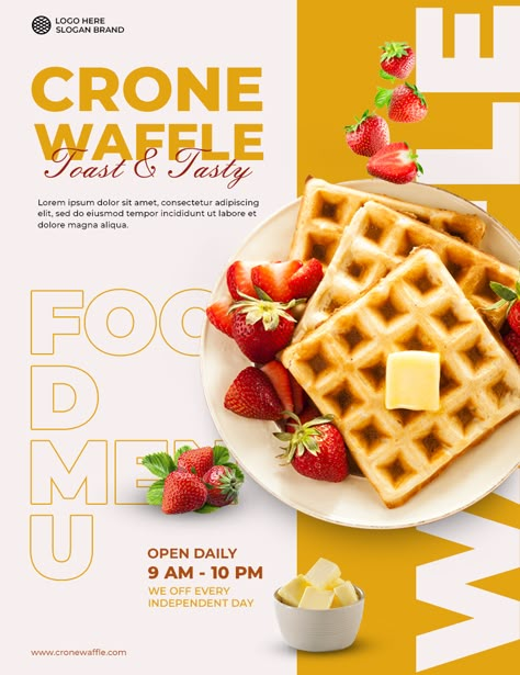 Waffle Poster Design Ideas, Waffle Graphic Design, Waffle Social Media Post, Waffle Poster Design, Poster Menu Design, Breakfast Social Media Post, Waffle Menu Design, Flyer Makanan, Food Poster Design Layout