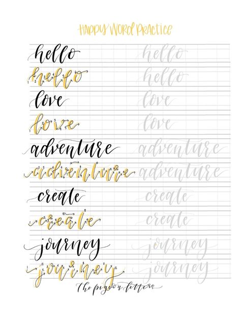 Calligraphy Practice Sheets, Happy Lettering, How To Do Calligraphy, Letter Practice Sheets, Drawing Gouache, Ipad Calligraphy, Hand Lettering Worksheet, Brush Pen Lettering, Learn Watercolor Painting