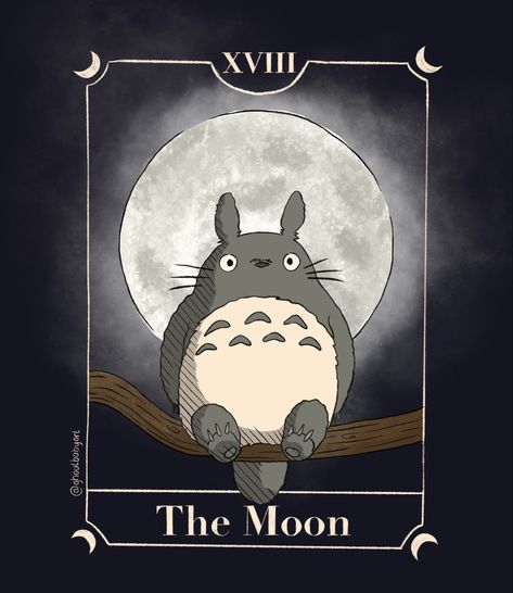 Ghibli Tarot Cards, Studio Ghibli Tarot Cards, Studio Ghibli Tarot, Ghibli Tarot, The Moon Tarot Design, Meme Animals, The Moon Tarot Card Painting, The Moon Tarot Painting, The Moon Tarot Card Art Print