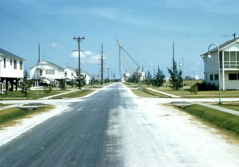 Late 1940s or early 1950s, Grand Isle Humble Camp, the road between the two sections of the camp, looking towards the bay. Photo from Don Wafer. Grand Isle Louisiana, Houma Louisiana, The Road Between, Cajun French, Golden Meadow, Grand Isle, Bay Photo, Coastal Life, The Two