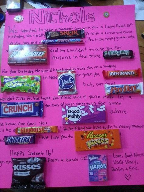 Sweet 16 Poster Board Ideas, Sweet 16 For Boys, Candy Boards, 16 Birthday Presents, Sweet 16 Candy, Sweet 16 Birthday Gifts, Candy Card, Sweet Sixteen Gifts, Candy Poster