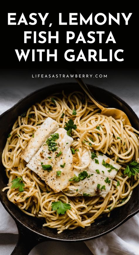 This easy fish pasta is perfect for weeknights or date night! Start by searing a few white fish fillets until crispy, then build a simple lemon butter sauce in the same skillet and toss it all together with some pasta. We're using our favorite barramundi fillets, but you can also use salmon, cod, shrimp, or scallops in this seafood pasta. Ready in under an hour and easy to customize with extra veggies! With step by step photos and a how-to video to show you exactly how to make this recipe. Lemon Garlic Fish, Garlic Pasta Recipe, Fish Pasta, Lemon Garlic Pasta, Healthy Dinner Options, Pizza Margherita, Sustainable Seafood, Easy Seafood, Lemon Butter Sauce