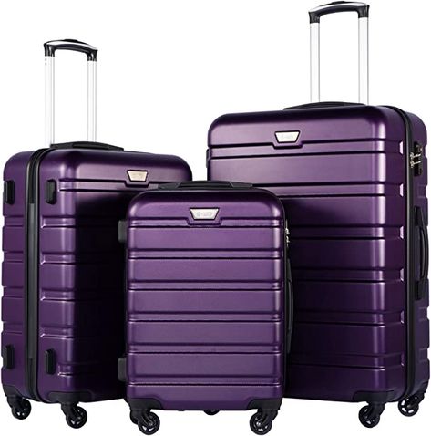 Coolife Luggage 3 Piece Set Suitcase Spinner Hardshell Lightweight TSA Lock 4 Piece Set Purple Luggage, Hardside Luggage Sets, 3 Piece Luggage Set, Hardside Luggage, Best Luggage, Suitcase Set, Luggage Cover, Family Set, Luggage Sets