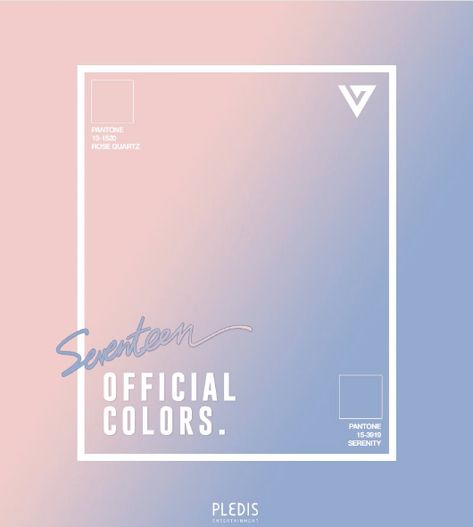 Seventeens Official Colors: Rose Quartz(PANTONE 13-1520) & Serenity(PANTONE 15-3919) Pantone Serenity, Pantone Rose Quartz, Business Vision Board, Rose Quartz Serenity, Morning Rain, Carat Seventeen, Hex Color Palette, Zodiac Designs, Seventeen Album