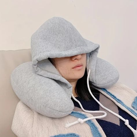 Travel Pillow Particle Hooded U shaped Pillow - Temu Hoodie Pillow, Summer Travel Essentials, Airplane Travel Essentials, Camping Accesorios, U Shaped Pillow, Neck Support Pillow, Nap Pillow, Camping Holiday, Cervical Pillows