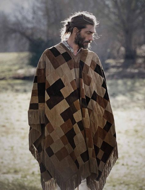 Patrick Petitjean Delivers Long Hairstyles for Elle Man Mexico June 2015 Cover Shoot Bvlgari Man Extreme, Mens Cape, Poncho Men, Mens Poncho, Bohemian Men, Book Fashion, Cape Cloak, Moda Hippie, Men's Long Hairstyles