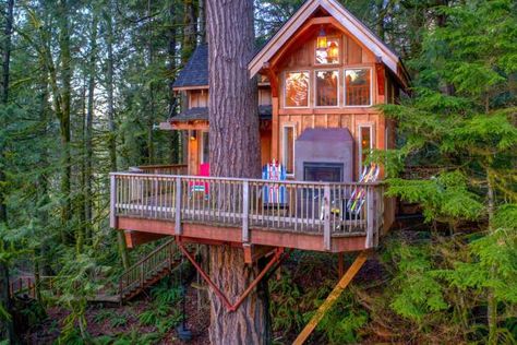 The treehouse on this Washington State home is probably nicer than your apartment Treehouse Homes, Treehouse House, Luxury Deck, Tree Monkey, Luxury Tree Houses, Beautiful Tree Houses, Treehouse Masters, Home Gym Design Garage, Tree House Plans