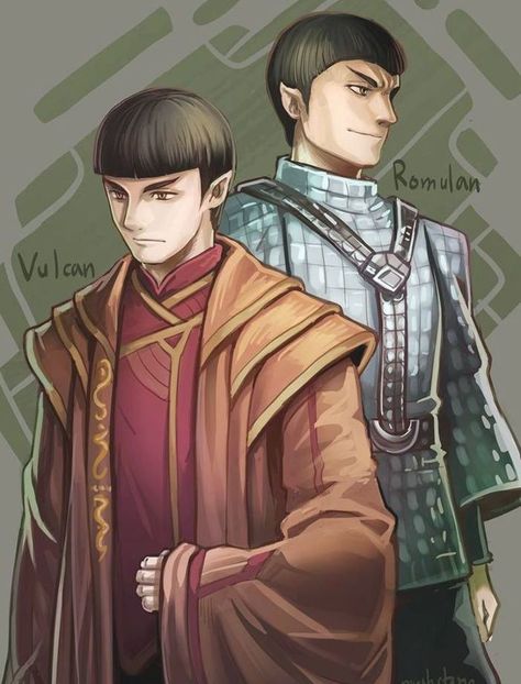 Star Trek : Vulcan and Romulan by Mushtone  on @DeviantArt Star Trek Vulcan, Vulcan Star Trek, Male Hairstyle, Star Trek Rpg, Stark Trek, Fandom Star Trek, Star Trek Cast, Star Trek Funny, Star Trek Series