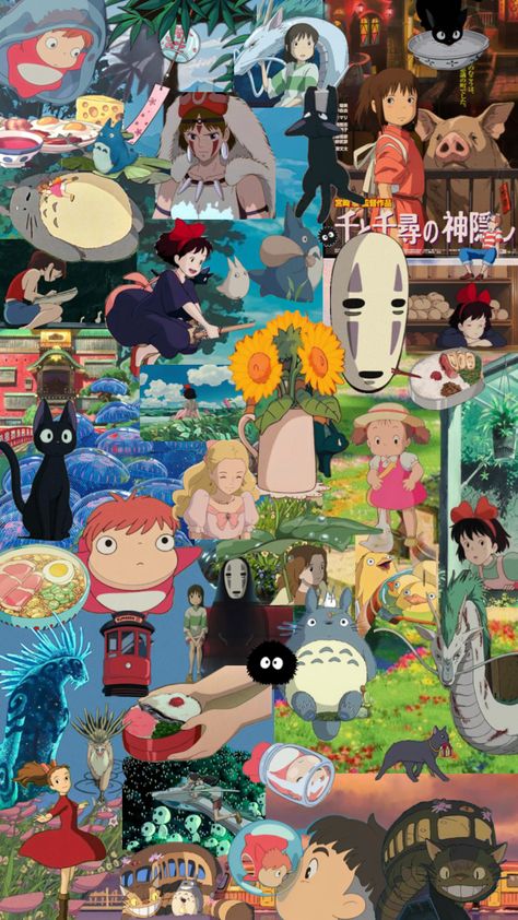 #studio #ghibli #mononoke #princess #totoro #kikisdelieveryservice #collage #aesthetic #food #vibes #movies Studio Ghibli Mononoke, Princess Mononoke Wallpaper, All Studio Ghibli Movies, Howl Sophie, Ghibli Wallpaper, Food Vibes, Movie Collage, Studio Ghibli Background, Studio Ghibli Characters