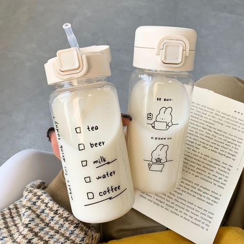 Cartoon Water Bottle, Cartoon Water, Plastic Drink Bottles, Trendy Water Bottles, Drinking Milk, Homemade Lunch, Portable Water Bottle, Cute Water Bottles, Milk Coffee