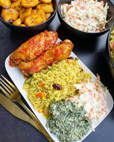 @chefdavies_ on Instagram: “Fried Rice, Spicy Turkey, Deep Fried Plantain, Creamy Spinach & Tangly Coleslaw is on the menu this Christmas Eve ✨🎄 (recipe will be posted…” Rice And Turkey, Spicy Turkey, Fried Plantain, Plantains Fried, Creamy Spinach, On The Menu, Coleslaw, The Menu, Deep Fried