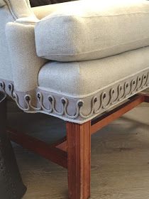 It's Friday and I've had a busy week trying to get organized.  I am having my nephews shower here in 2 weeks so I have to get all my... Upholstery Trends, Diy Upholstery, Living Room Upholstery, Reupholster Chair, Upholstery Trim, Reupholster Furniture, Furniture Make, Upholstery Ideas, Upholstery Diy